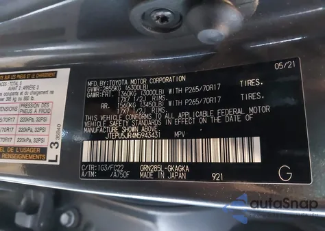 2021 Toyota 4Runner Trd Off Road from USA, damaged, VIN JTEPU5JR4M5943431